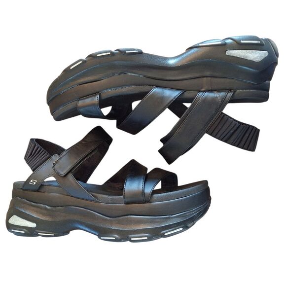 Skechers Cloud Ultra Platform Sandals 10 Black Chunky Strappy Comfort Shoe - Picture 16 of 16
